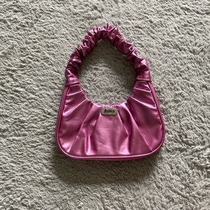 Pink satin bag with scrunchie detail